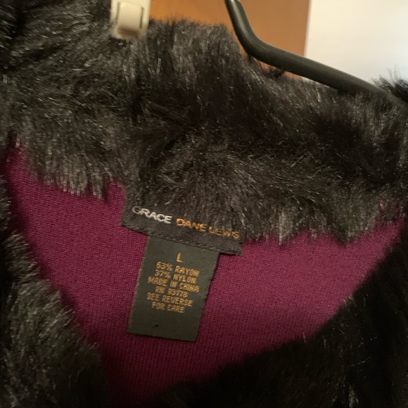 Grace Dane Lewis fur collared sweater size large - Picture 2 of 2